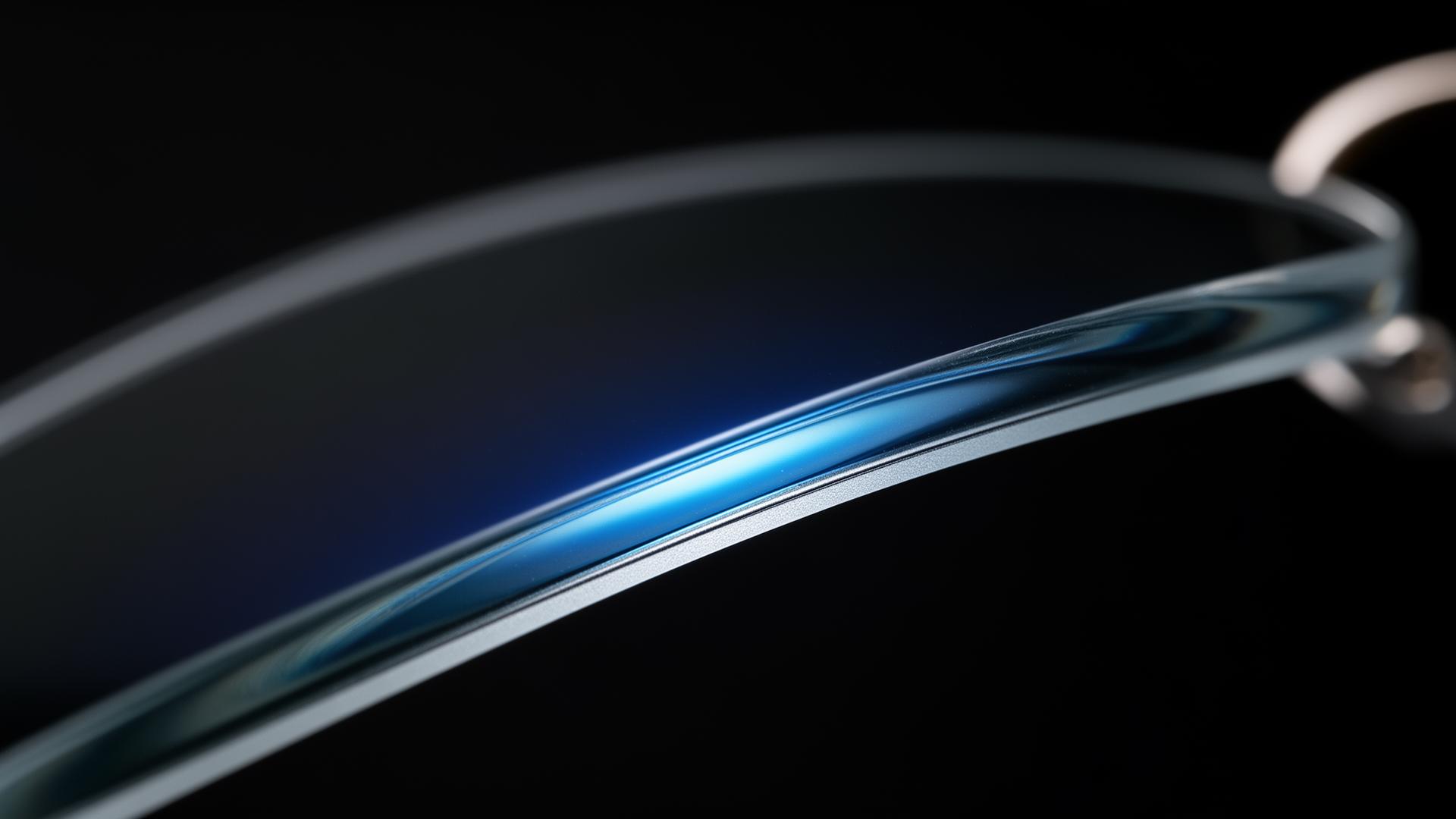Macro detail of premium ultra-thin lens with blue light coating