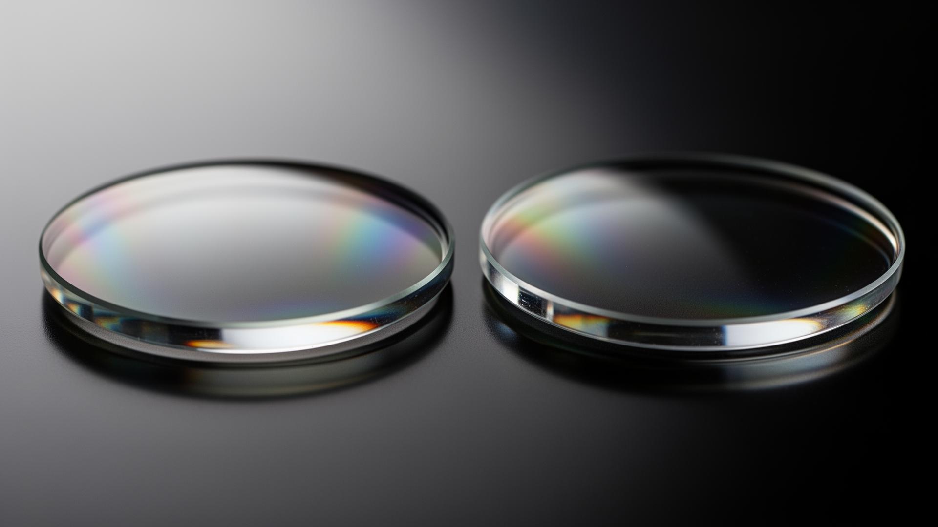 Pair of premium Auge lenses showing multi-coating optical clarity